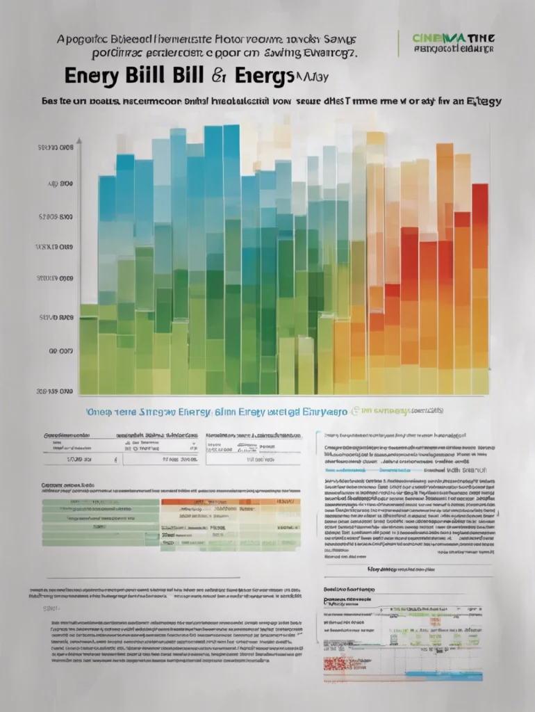 A colorful bar graph, created with Greenlink, is displayed in the center with overlapping vertical bars in green, yellow, orange, and red. Text and data summaries are arranged above and below the graph on a mostly white background.