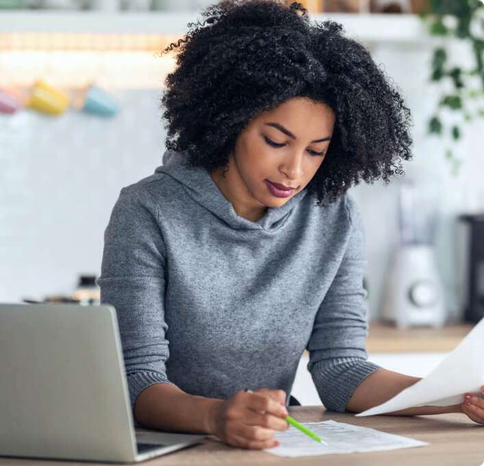 Woman working comfortably at her desk